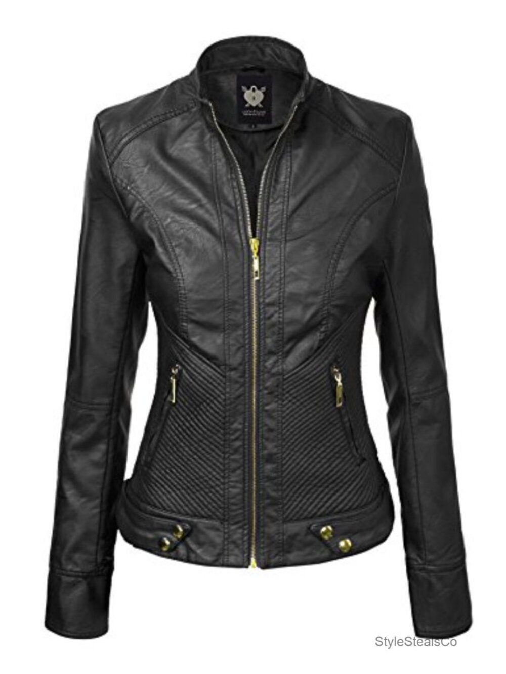 Slim Fit Faux Leather Moto Jacket for Women - PU Biker Coat